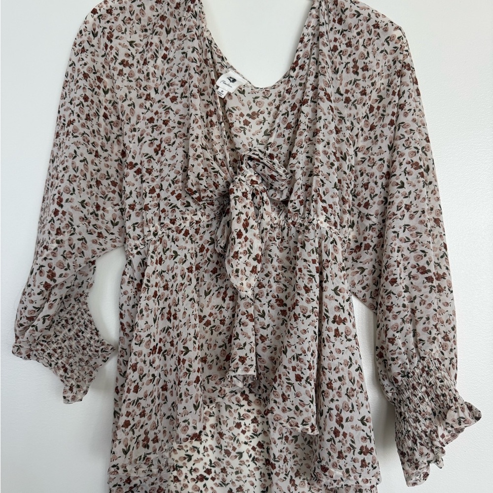 LAWLESS Floral Blouse in Cream and Brown